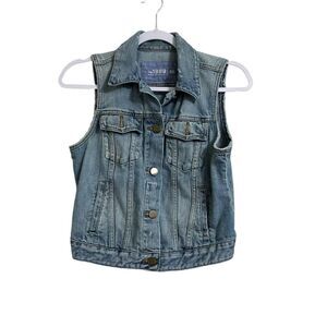 Gap‎ 1969 Denim Icon Flap Vest Women's XS Blue Distressed Vintage